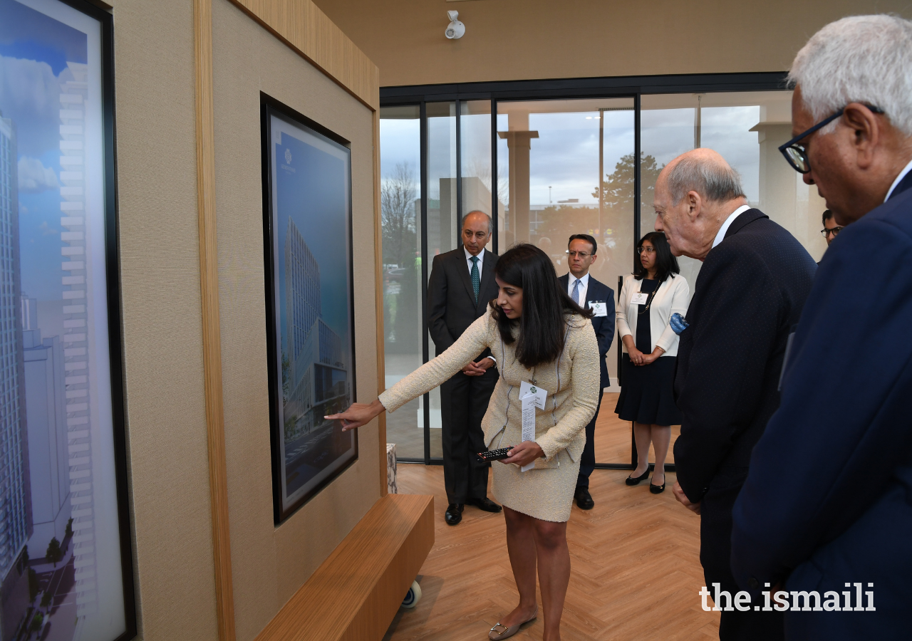 Prince Amyn is shown a detail on an architectural rendering of the Generations Toronto project.