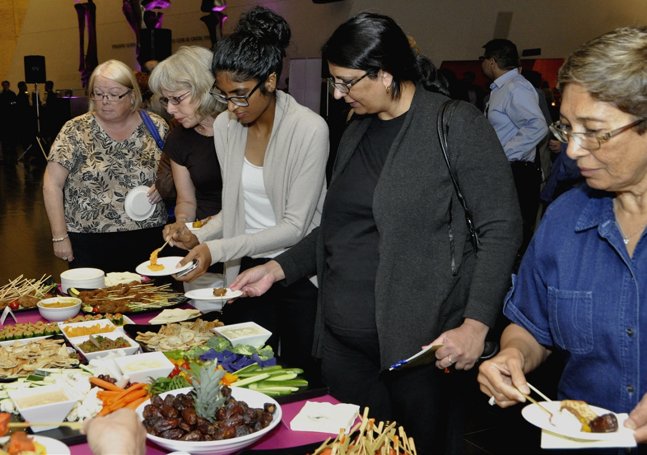 Guests enjoy a Cairene themed iftar in the lobby of the Royal Ontario Museum. Ibrahim Meru