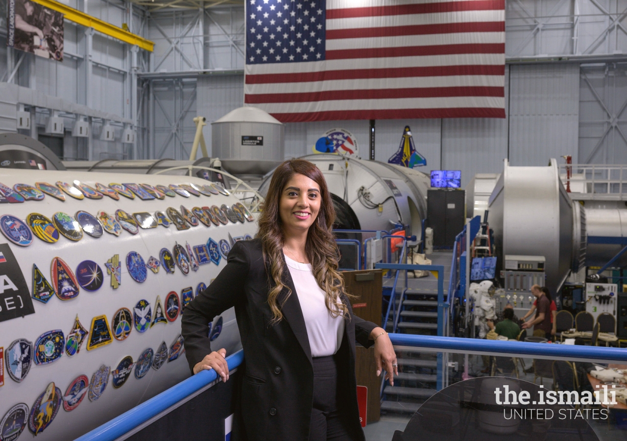 Nilufar in the Space Vehicle Vehicle Mockup Facility where astronauts train for operations aboard the International Space Station.