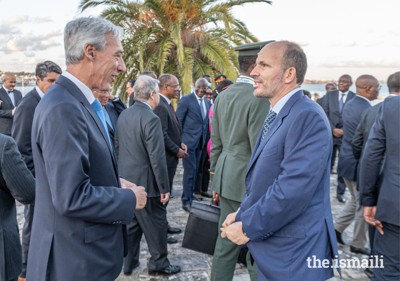 Prince Hussain in conversation with João Gomes Cravinho, Portugal’s Minister of Foreign Affairs.