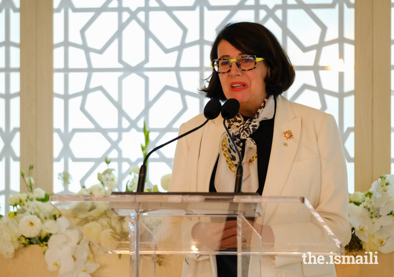 Janet Austin, Lieutenant Governor of British Columbia, welcomes guests to a luncheon in Vancouver to celebrate 50 years of the Ismaili community's significant presence in Canada.