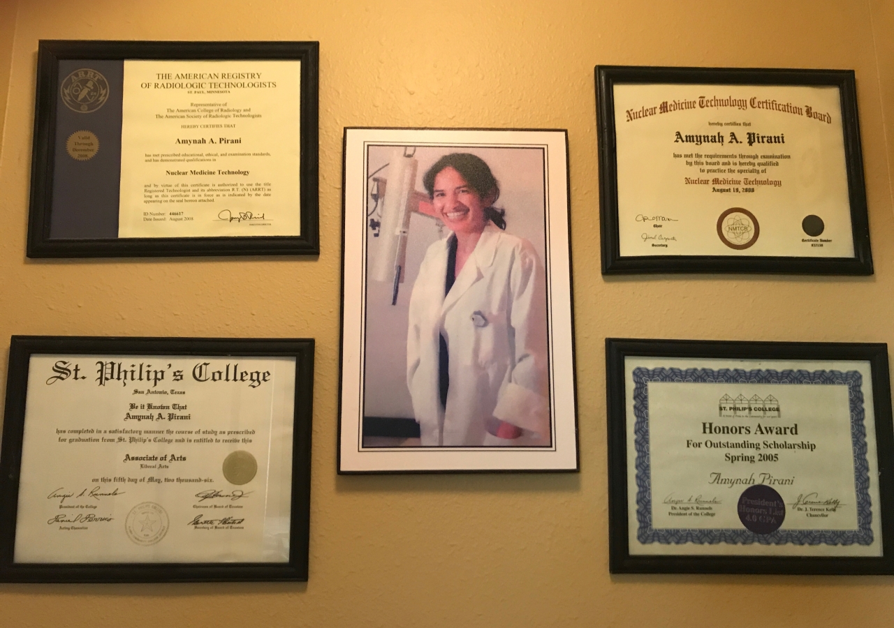 Amynah Pirani with her qualifications.