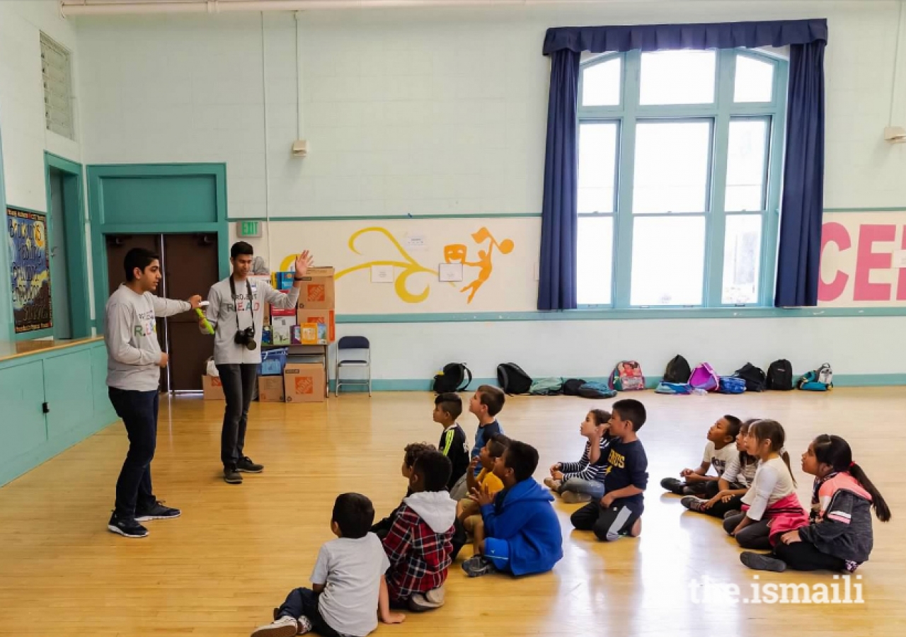 LAHQ Level 11 REC Students playing an icebreaker game with the Brockton Elementary School students.