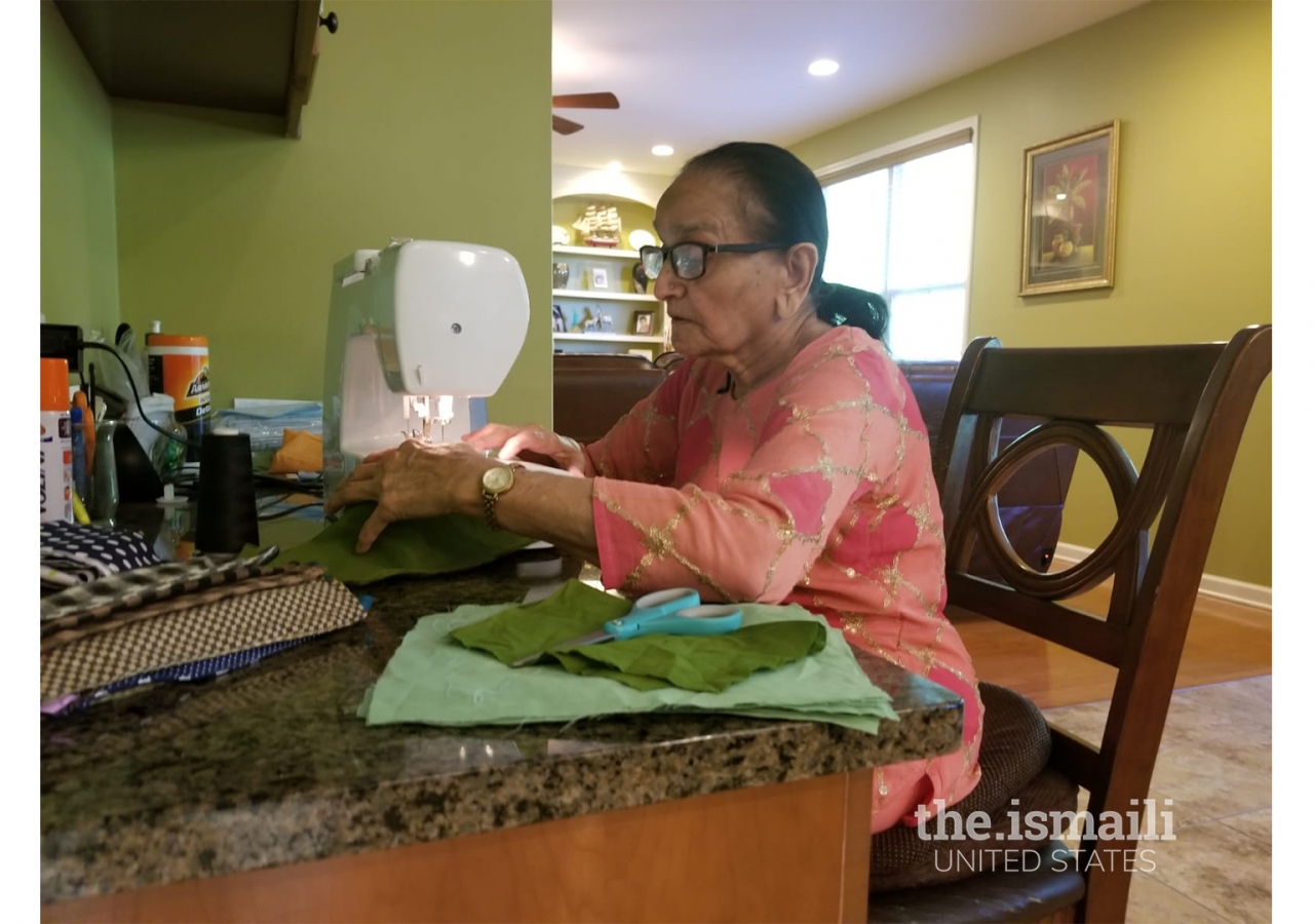 Fatma Wadsariya at her home in Atlanta.  She is one of over 80 volunteers who brought out their sewing machines to help protect health workers by sewing fabric masks.