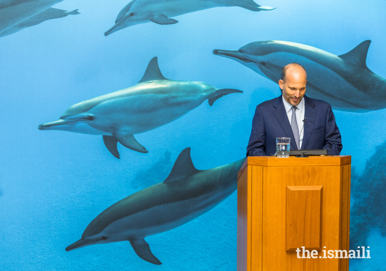  Prince Hussain shares remarks with guests at The Ismaili Centre, London. 