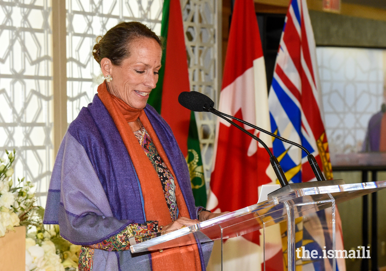 Princess Zahra addresses guests at a luncheon to commemorate 50 years of the Ismaili community's significant presence in Canada.