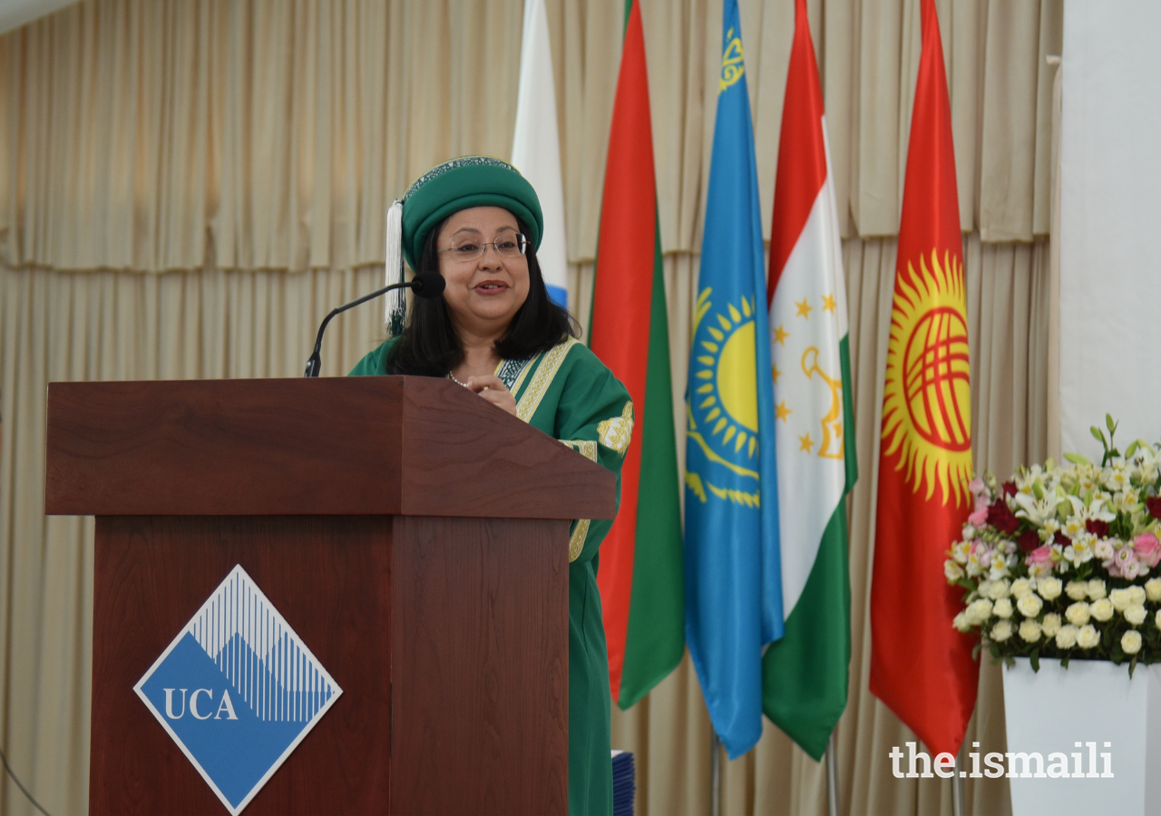 Anita Zaidi, President of the Gender Equality Division at the Bill & Melinda Gates Foundation, delivers a keynote address at the UCA convocation.