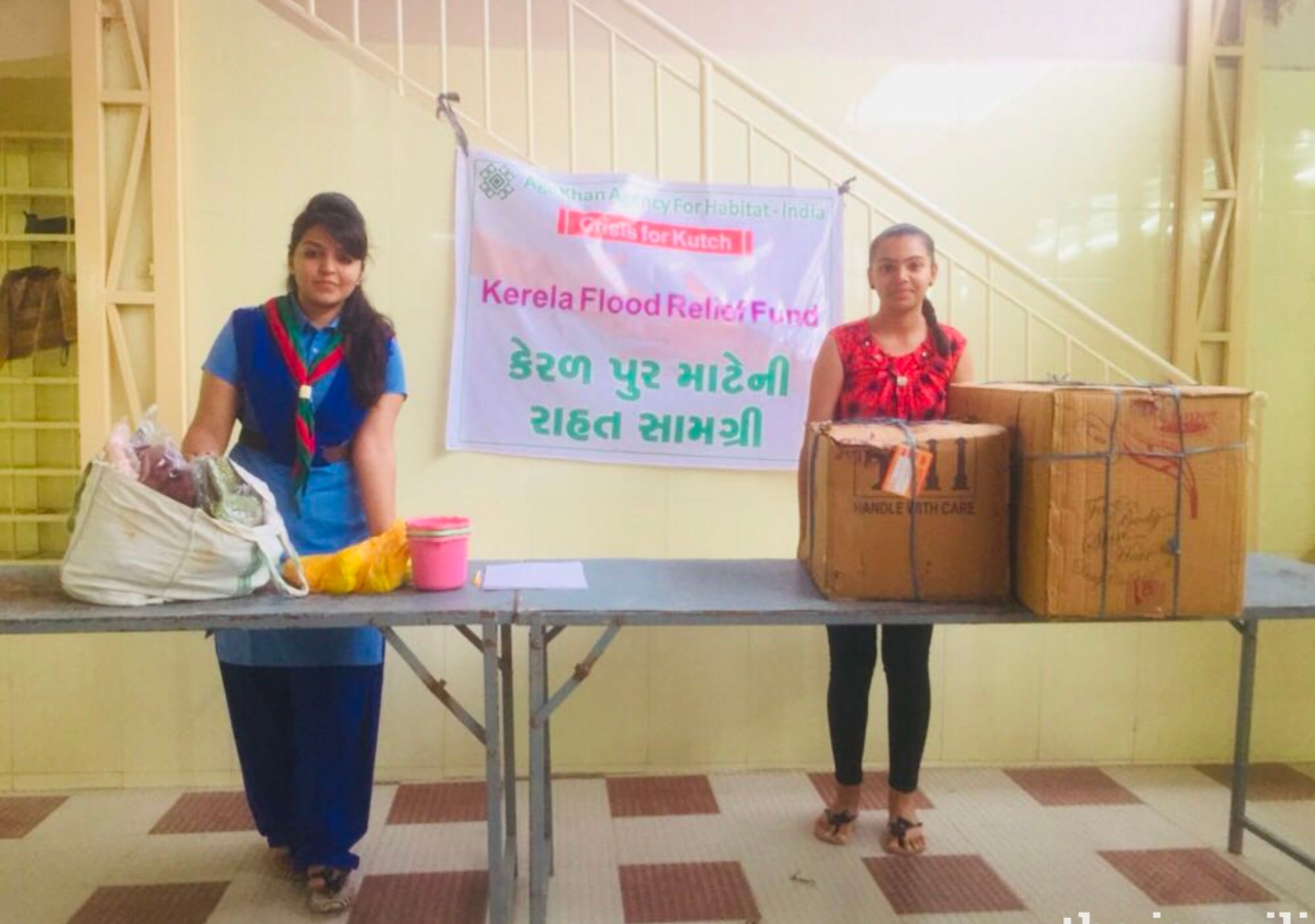 Young volunteers on duty to collect the flood relief material