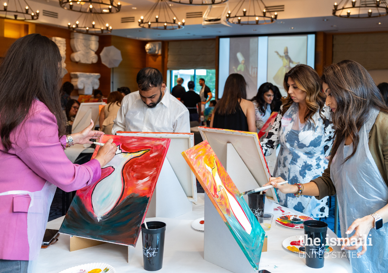 Participants painted their own Rumi-inspired art pieces after the session. Photo: Eijaz Karamali. 