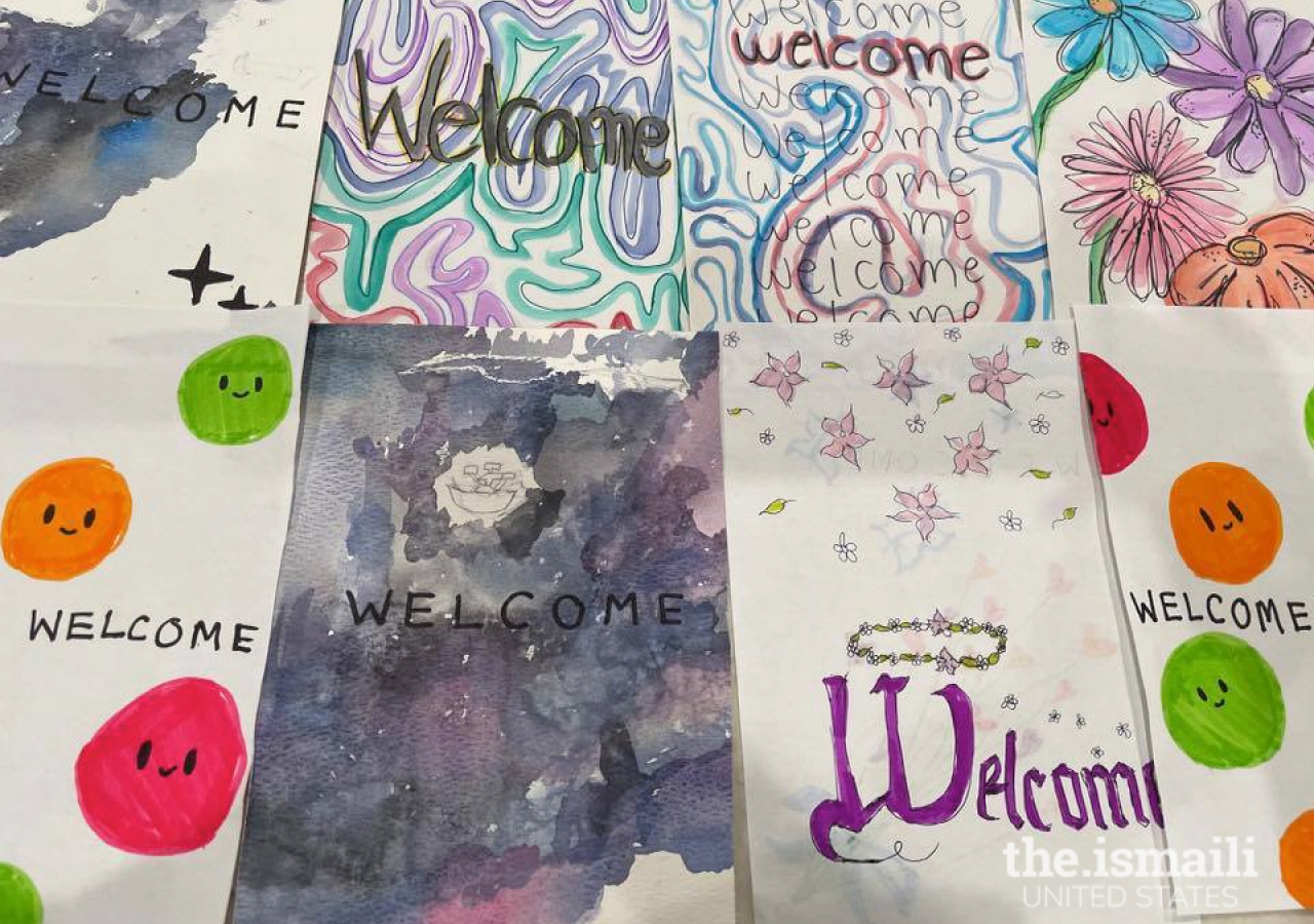 Children in Chicago had created cards to welcome the new Afghan arrivals