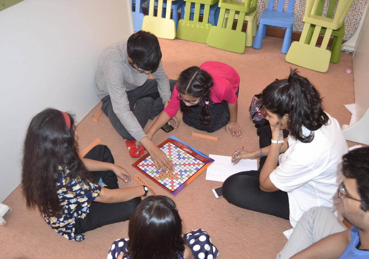 Children playing scrabble 