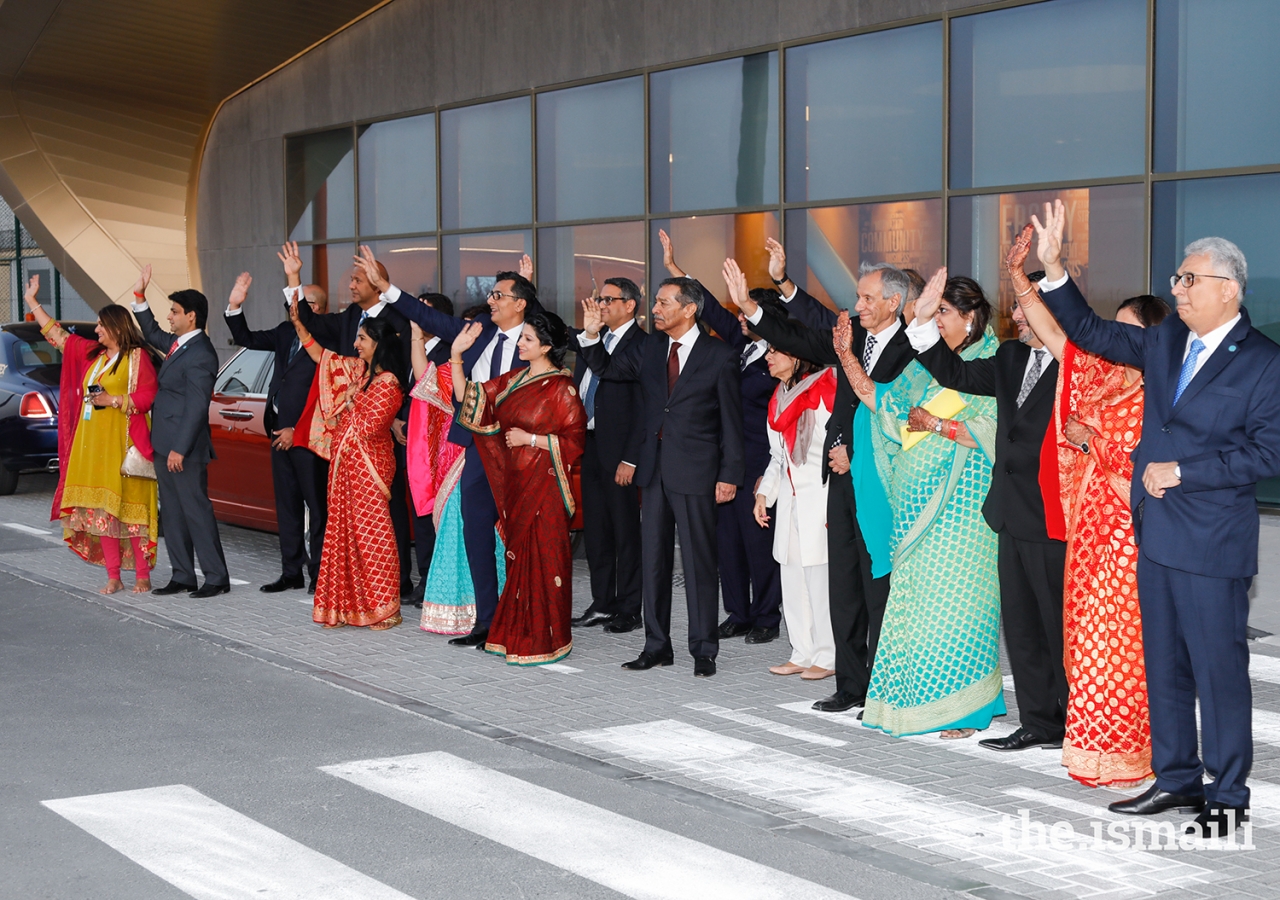 Leaders of the Jamat wave an emotional goodbye to Mawlana Hazar Imam as he departs after the four-day Diamond Jubilee visit to the UAE.