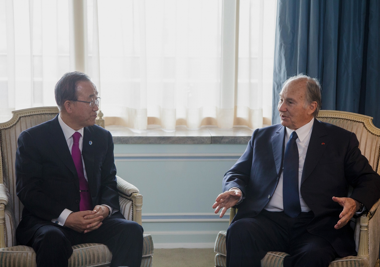 Mawlana Hazar Imam meets with United Nations Secretary-General Ban Ki-moon. AKDN / Luis Filipe Catarino