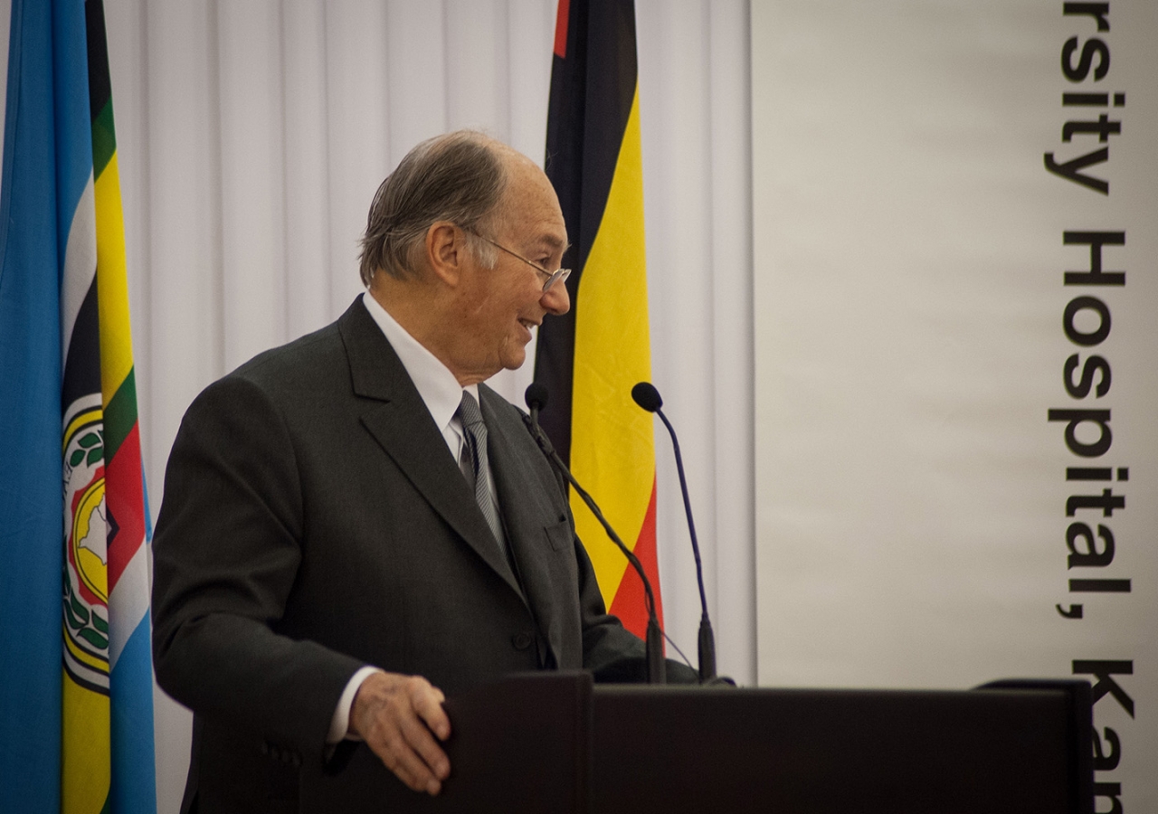 Mawlana Hazar Imam speaking at the initiation ceremony of the Aga Khan University Hospital, Kampala. AKDN / Will Boase