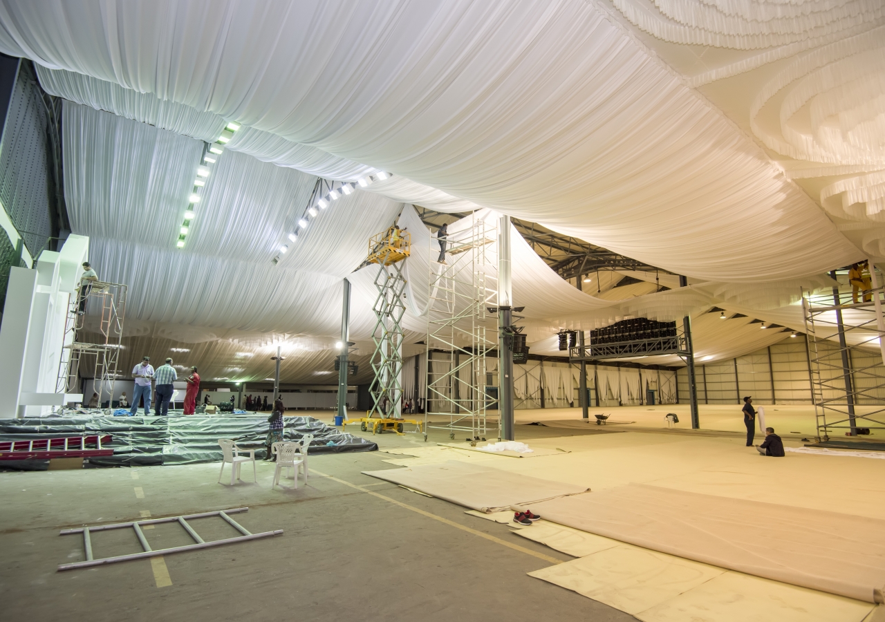 Volunteers help to prepare the Darbar hall at Dharkhana Jamatkhana, Nairobi