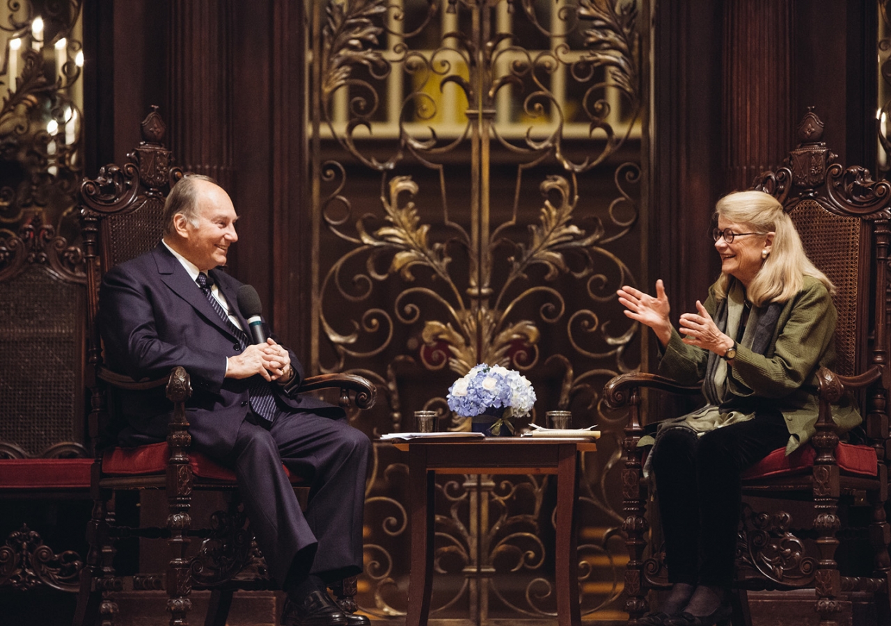 Mawlana Hazar Imam and Professor Diana Eck in conversation at Harvard University on 12 November 2015. Farhez Rayani