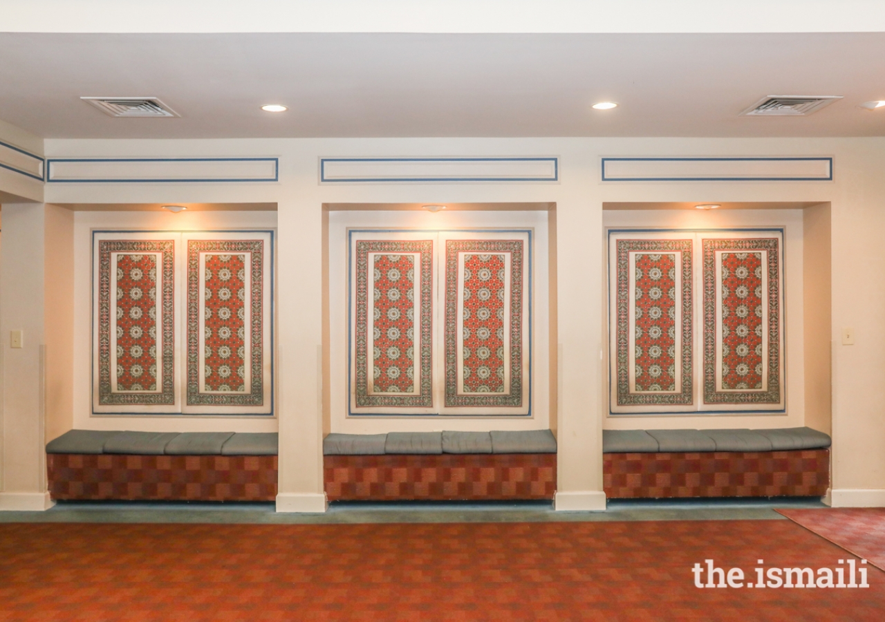 Block print artwork adorns the lobby of the Ismaili Jamatkhana, Atlanta