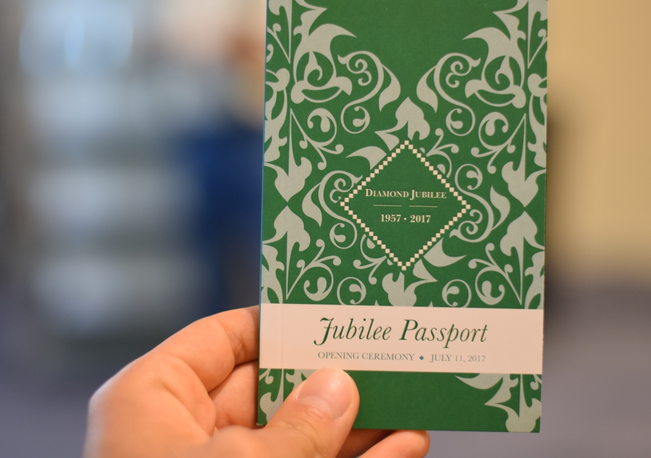 The Jubilee Passport was handed out during the Diamond Jubilee Opening Ceremony as a keepsake for Jamat, calling on the Jamat to reflect on the Diamond Jubilee year.