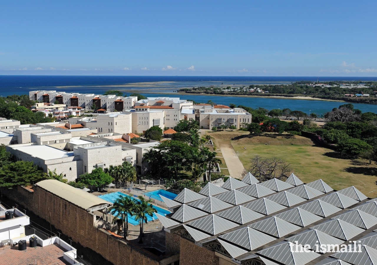 Ariel view of the Aga Khan Academy's campus in Mombasa. The Aga Khan Academies provide state-of-the-art sporting facilities, where students can excel in football, basketball, swimming, cricket, and hockey, among other sports.