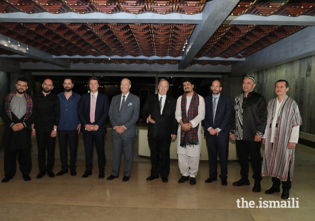 Mawlana Hazar Imam with Siar Hashimi, Feras Charestan, Basel Rajoub, Prince Aly Muhammad, Prince Amyn, Homayoun Sakhi, Prince Hussain, Abbos Kosimov, and Sirojiddin Juraev.