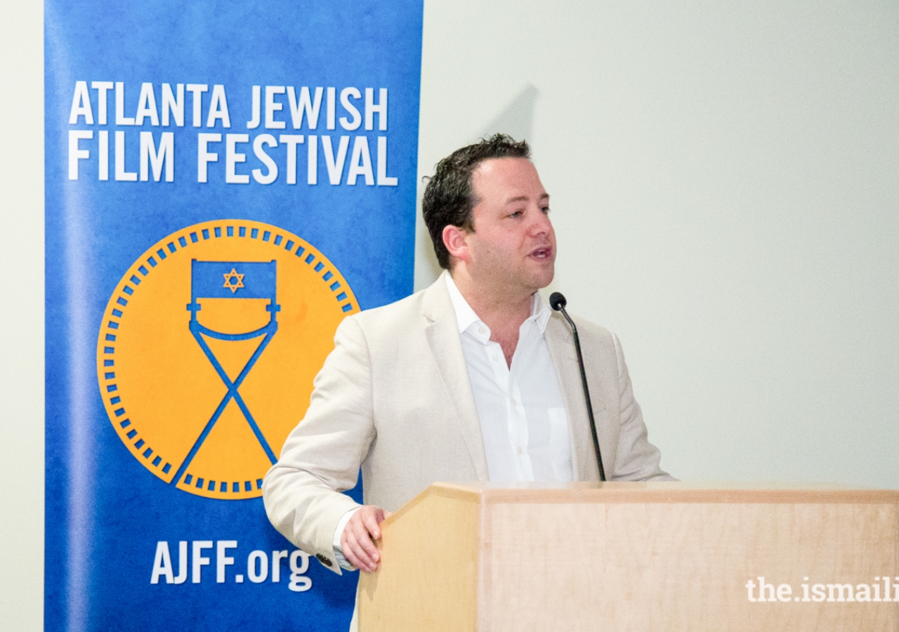 Rabi Brad Levenberg, an AJFF Board Member, addresses the gathering and discusses the ties between the Jewish community, and the Ismaili Muslims in Greater Atlanta.