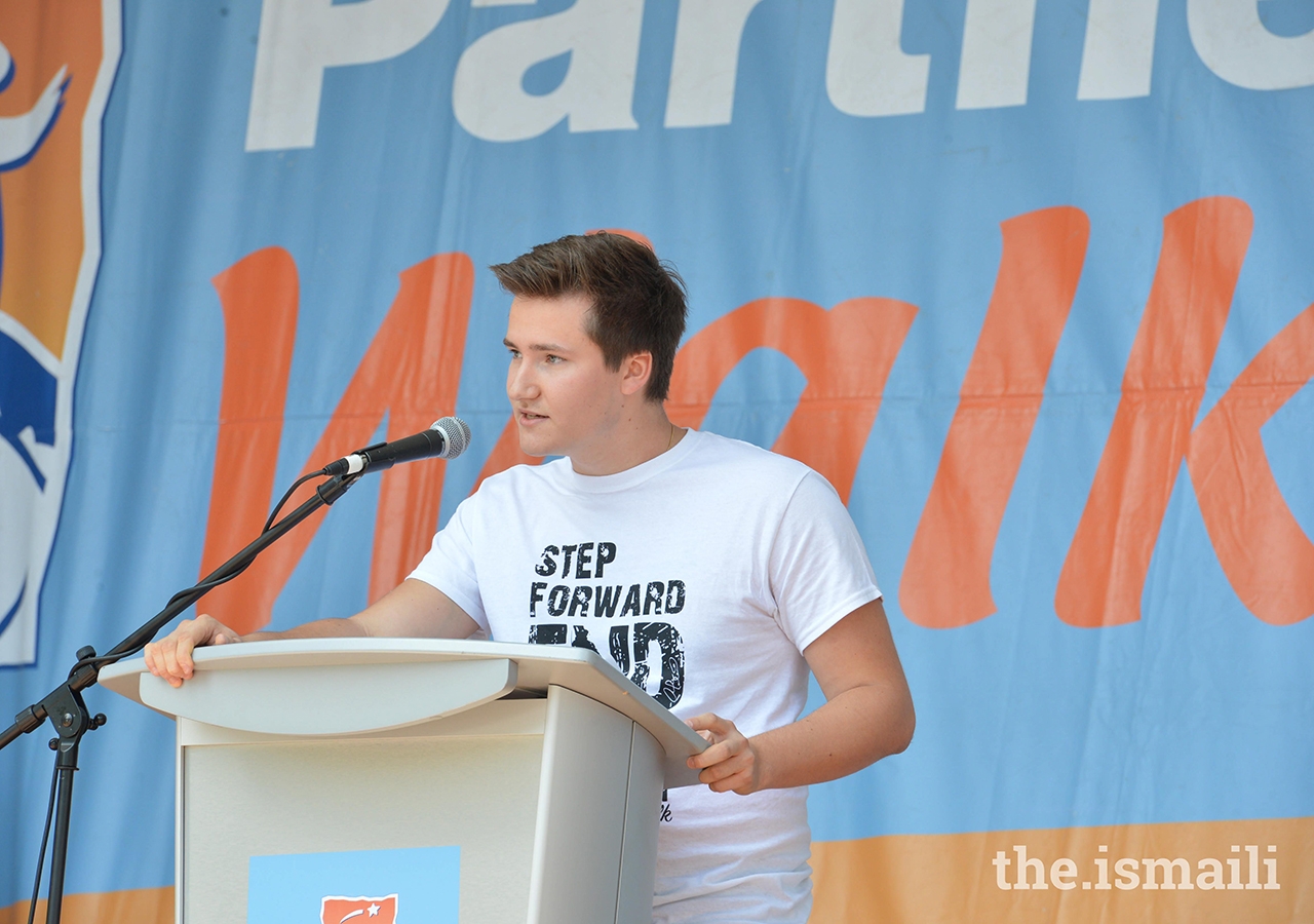 Prince Aly Muhammad speaks at the World Partnership Walk Toronto of the devastating impact of climate change.