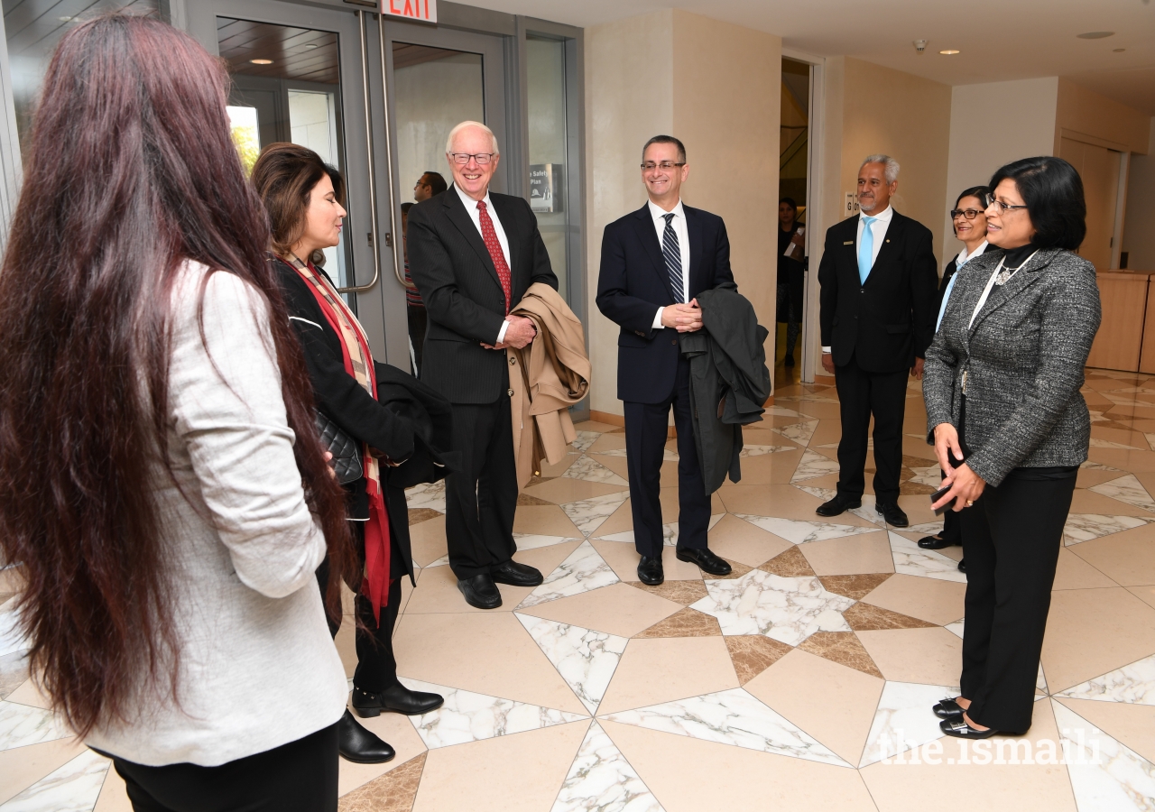 President of the Ontario Ismaili Council, Sheherazade Hirji, and volunteers welcomed the guests to the Ismaili Centre, Toronto.