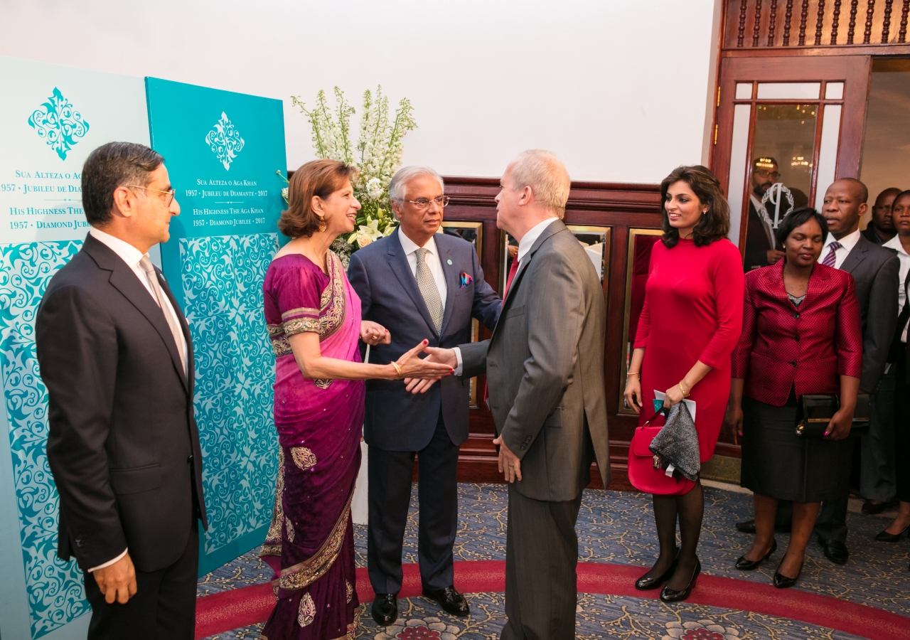 The French Ambassador, Mr Bruno Clerc, being welcomed by Mr Nazim Ahmad and spouse, while the Council President, Mr Amin Rawjee, looks on.