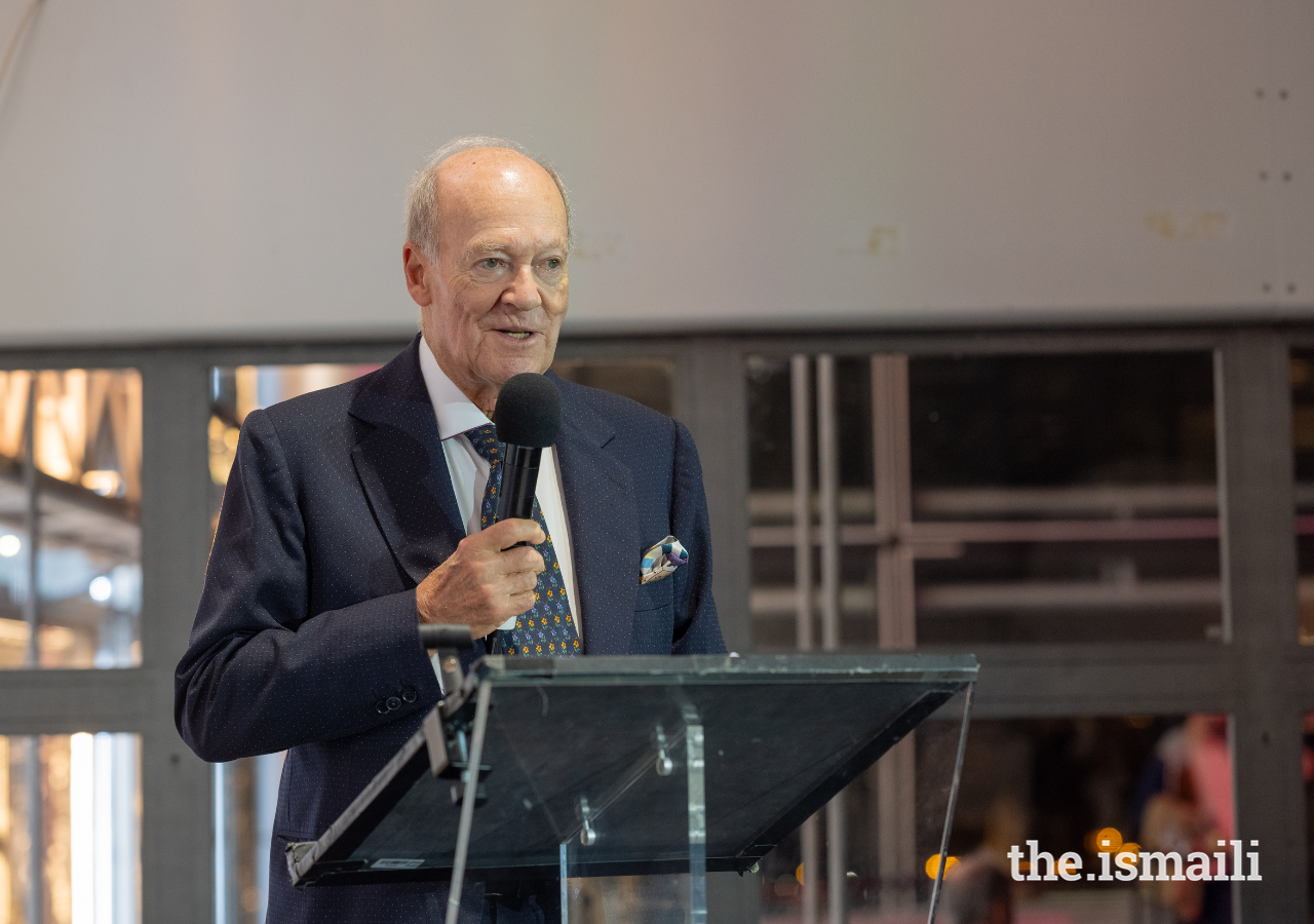 Prince Amyn delivers remarks at a post-concert reception at L'Institut du Monde Arabe on 18 October 2023.