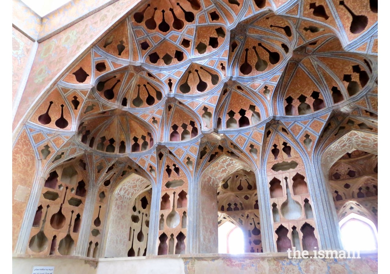 Interior of Ali Qapu Palace, Isfahan, Iran. These pavilions and their gardens are among the great Safavid monuments of the city that were restored. The project won the AKAA prize in 1980.