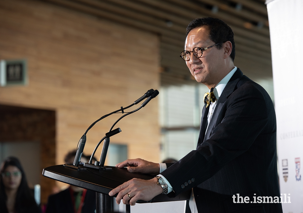 UBC President and Vice-Chancellor Santa Ono speaks at the post-honorary degree conferral ceremony about the commitment to continue collaborations between UBC, SFU, AKU, and UCA.