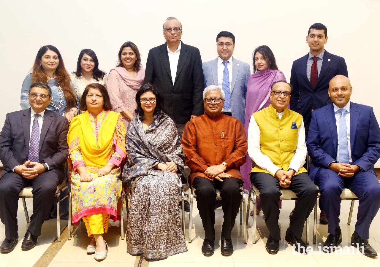 Leaders of the Jamat and AKDN join Dr Rubana Huq (centre left) and Sir Fazle Hasan Abed (centre right) for a group photograph.