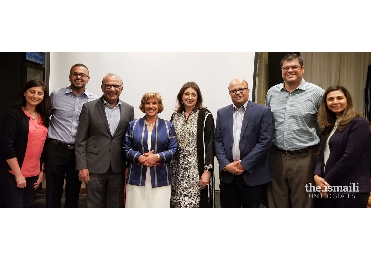 September 2019 MCTP training, Atlanta. (L to R): Amina Tejani (SE RCAB), Ali Jamal (SE RCAB), Jaffar Lutfeali (SE RCAB),  Zulie Sachedina (ICAB Chair), Naseem Alibhai (NCAB Chair). Kashif Dhatwani (SE RCAB), Akbar Kassam (SE RCAB), Parveen Lalani (SE RCAB)