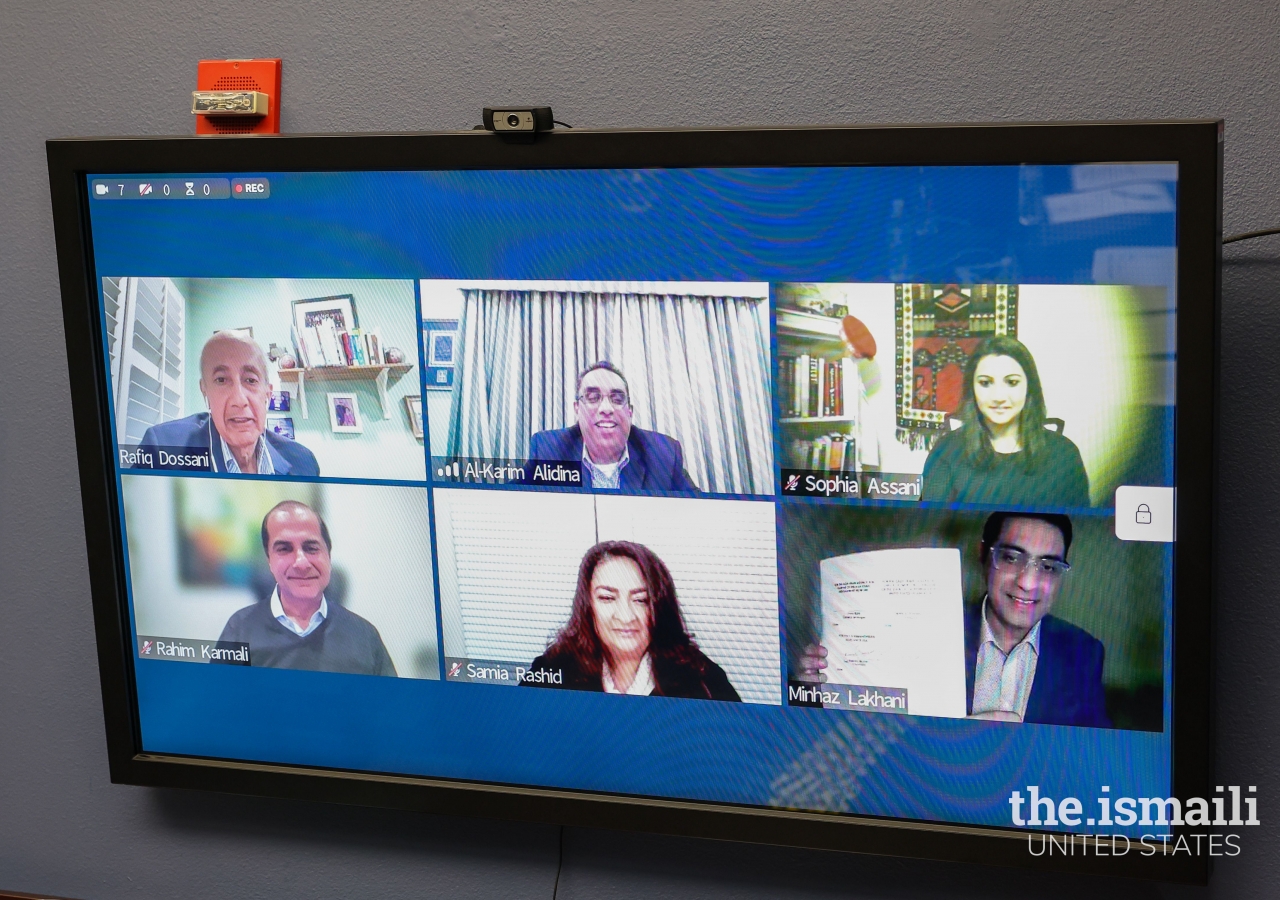 Mark Gliarducci and the CalOES team listening to (from L to R, and top to bottom) Rafiq Dossani, Pres. Aladdin, Sophia Assanie of FOCUS, Pres. Rahim Karmali, Samia Rashid, and Minhaz Lakhani, Vice-Chair of FOCUS.