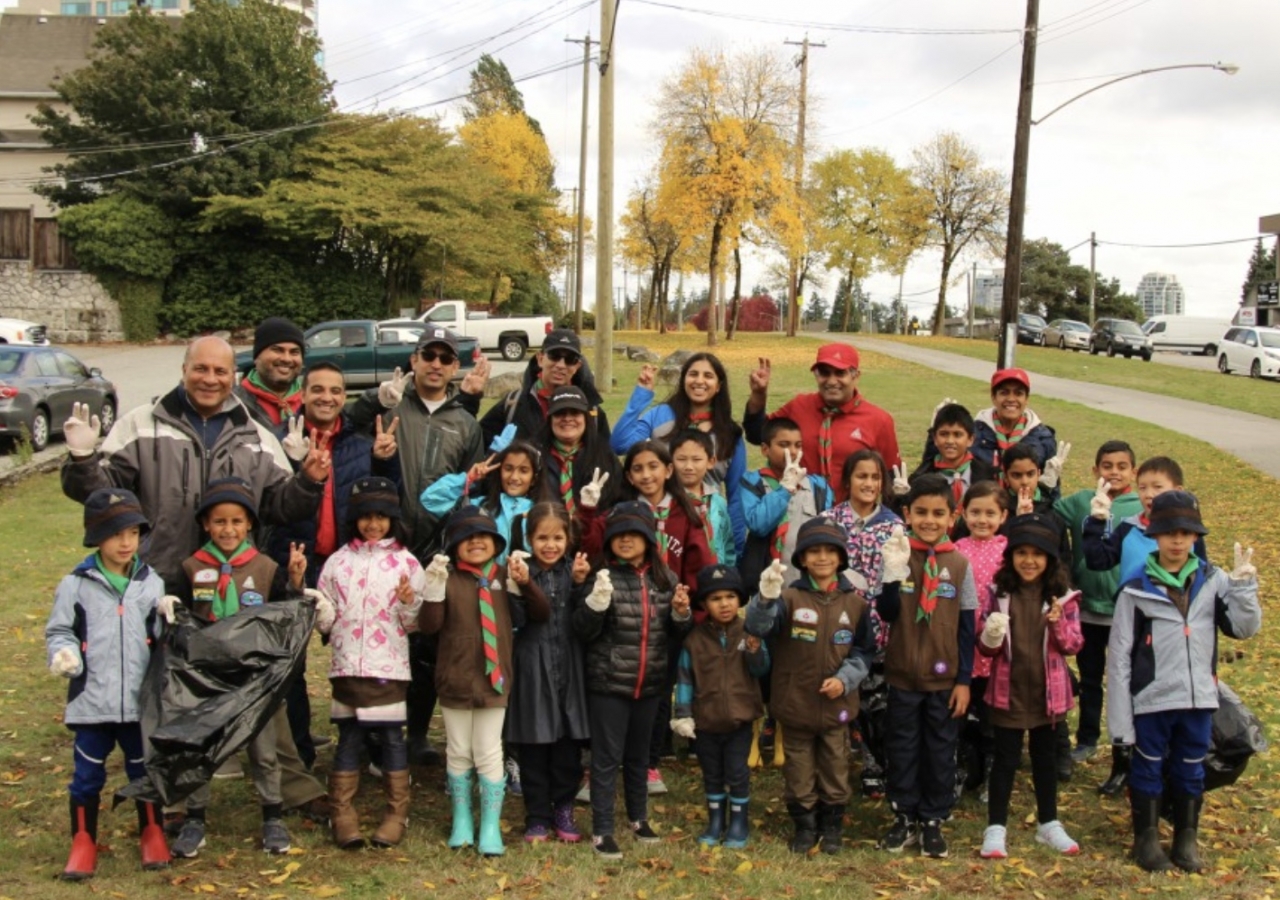 Beavers and Cubs from the 13th Burnaby Ismaili Scout Group helped clean up Highland Park Line Trail in Burnaby.