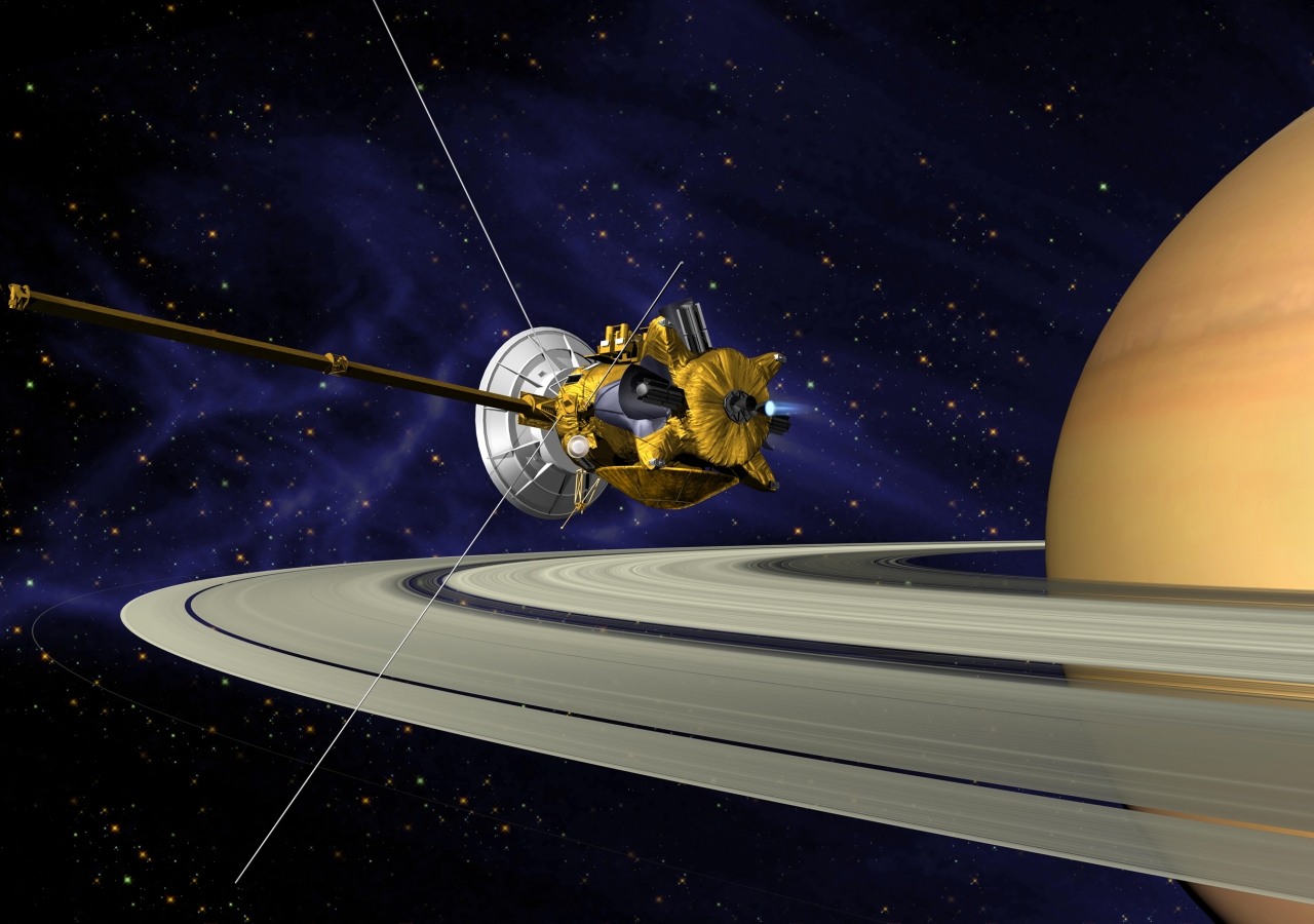 Artist's impression of the Cassini spacecraft, which finally crashed into Saturn in 2017, after providing a wealth of information about the planet and its moons.