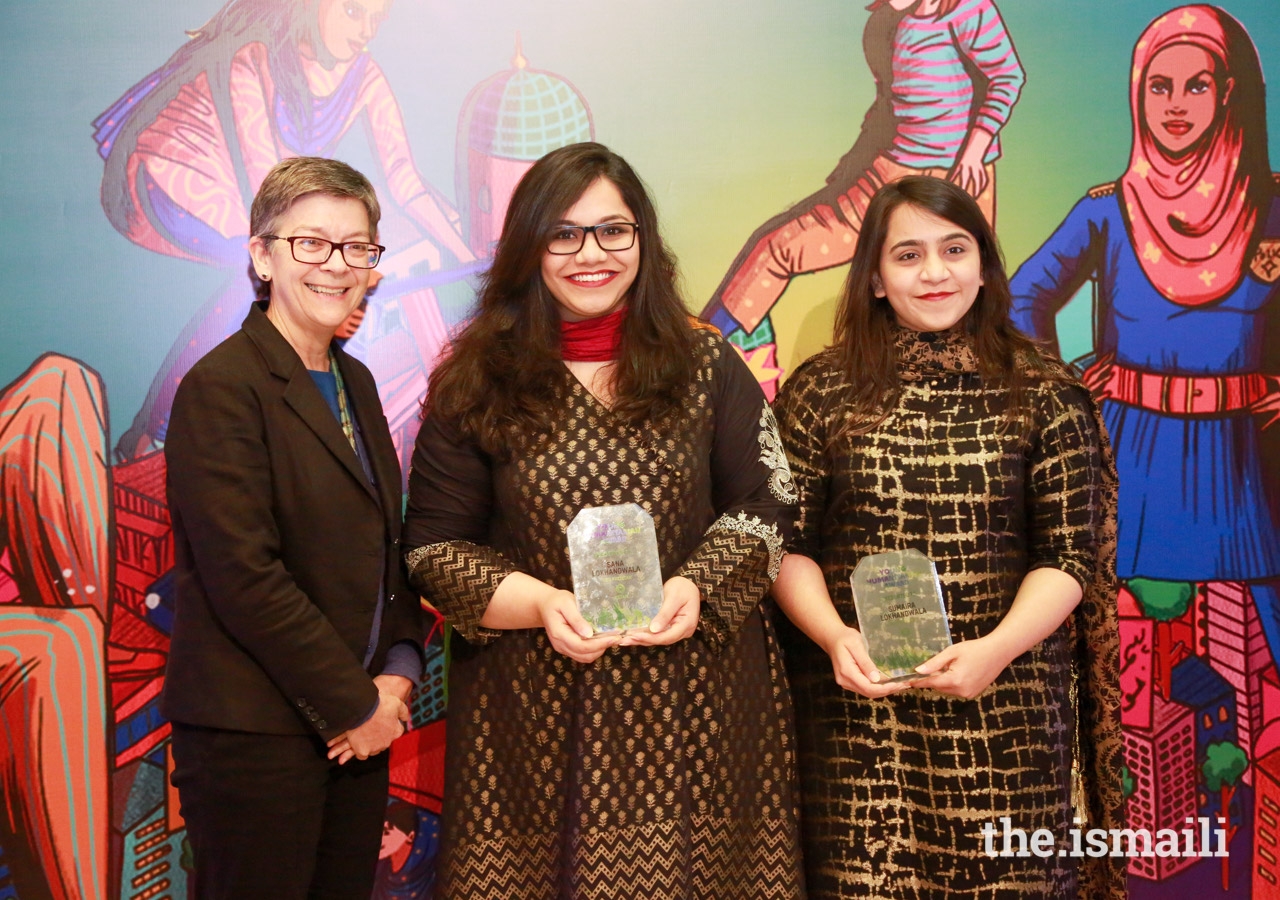 Co-Founders of HER Pakistan, Sana and Sumaira Lokhandwala receive the Young Humanitarian Award by Oxfam in Pakistan in March 2019.