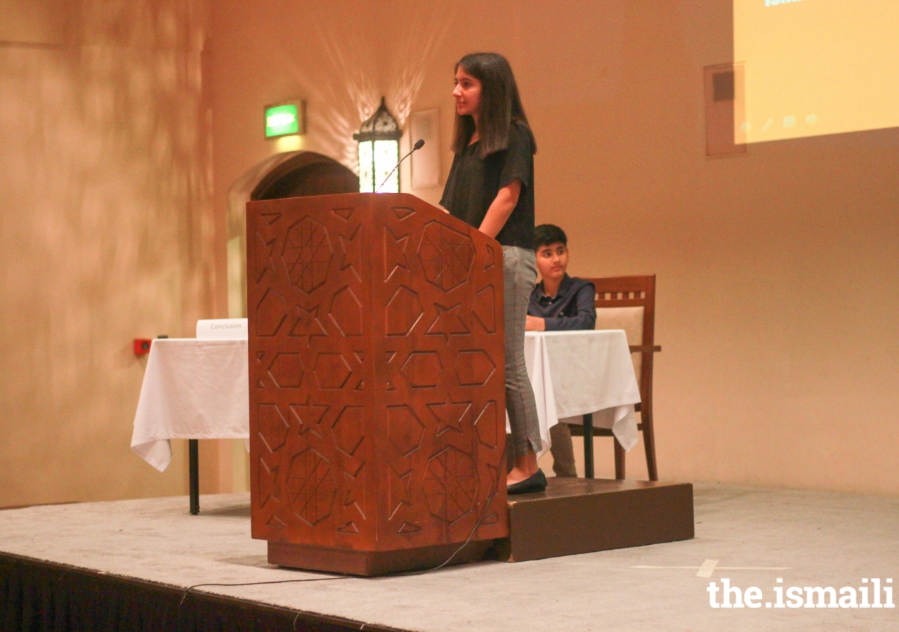 Samara Tejani (11) presenting the affirmative team arguments for the motion - “Climate change is currently the greatest threat to Earth”.