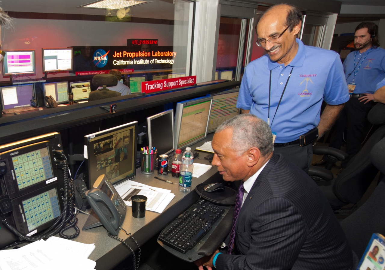 Alaudin Bhanji with former NASA administrator, Charles Bolden, at the Mars Science Laboratory  “Curiosity” Entry Descent Landing event.