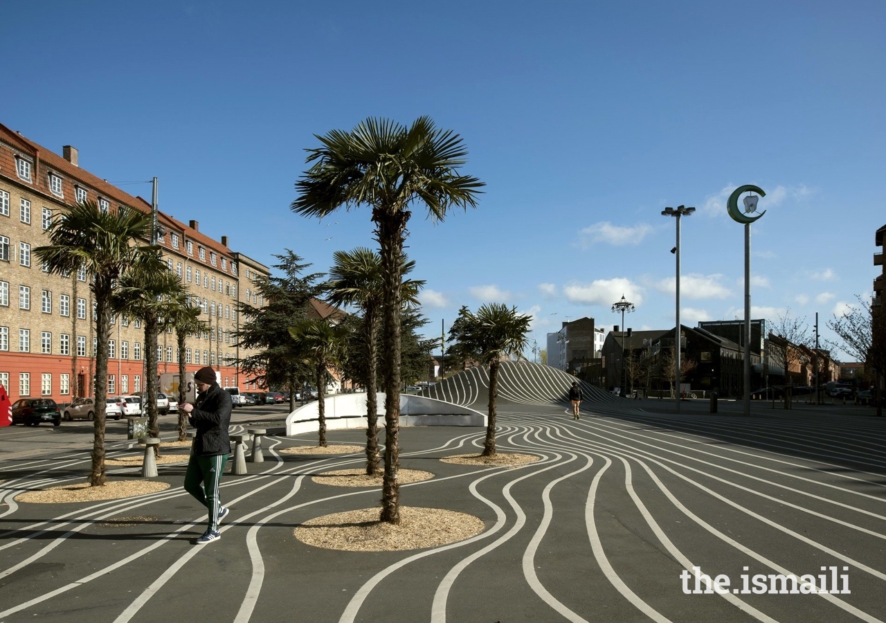 The Superkilen urban design project in Copenhagen. The large public space promotes integration across lines of ethnicity, religion, and culture.