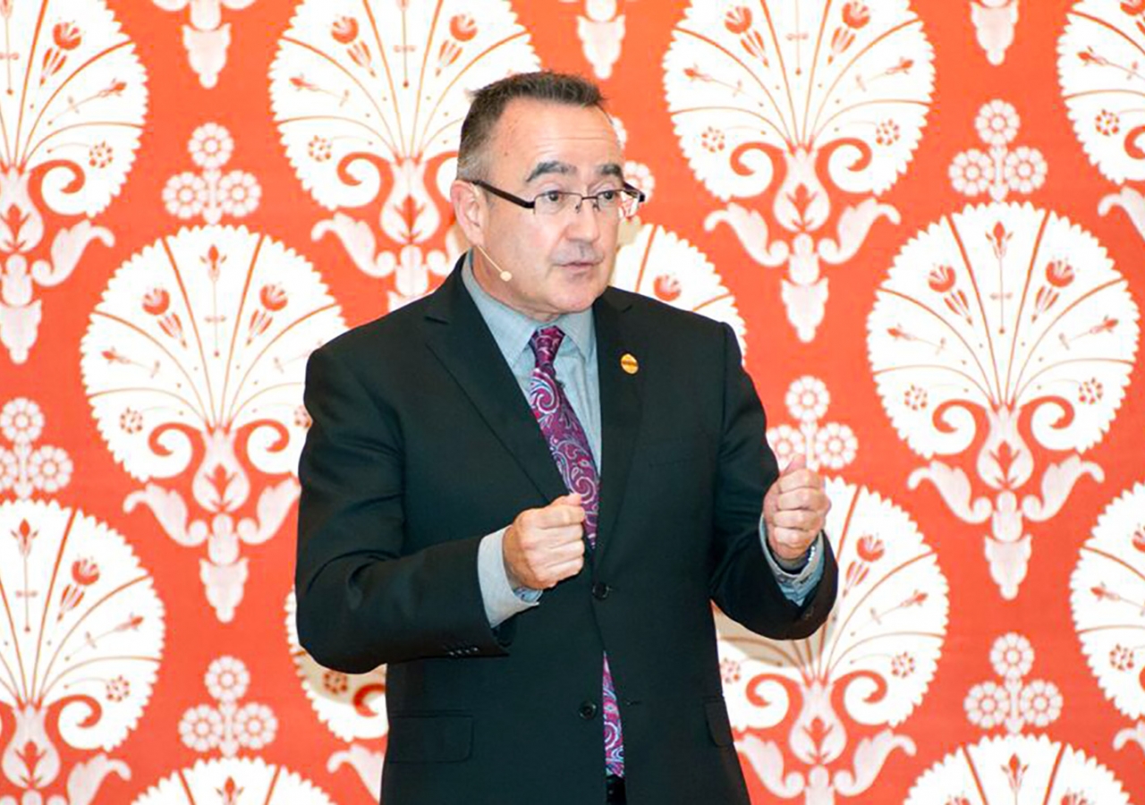 Toastmasters International President Jim Kokocki at the Ismaili Centre, talking about the importance of developing effective communication and leadership skills. Amir Hemraj