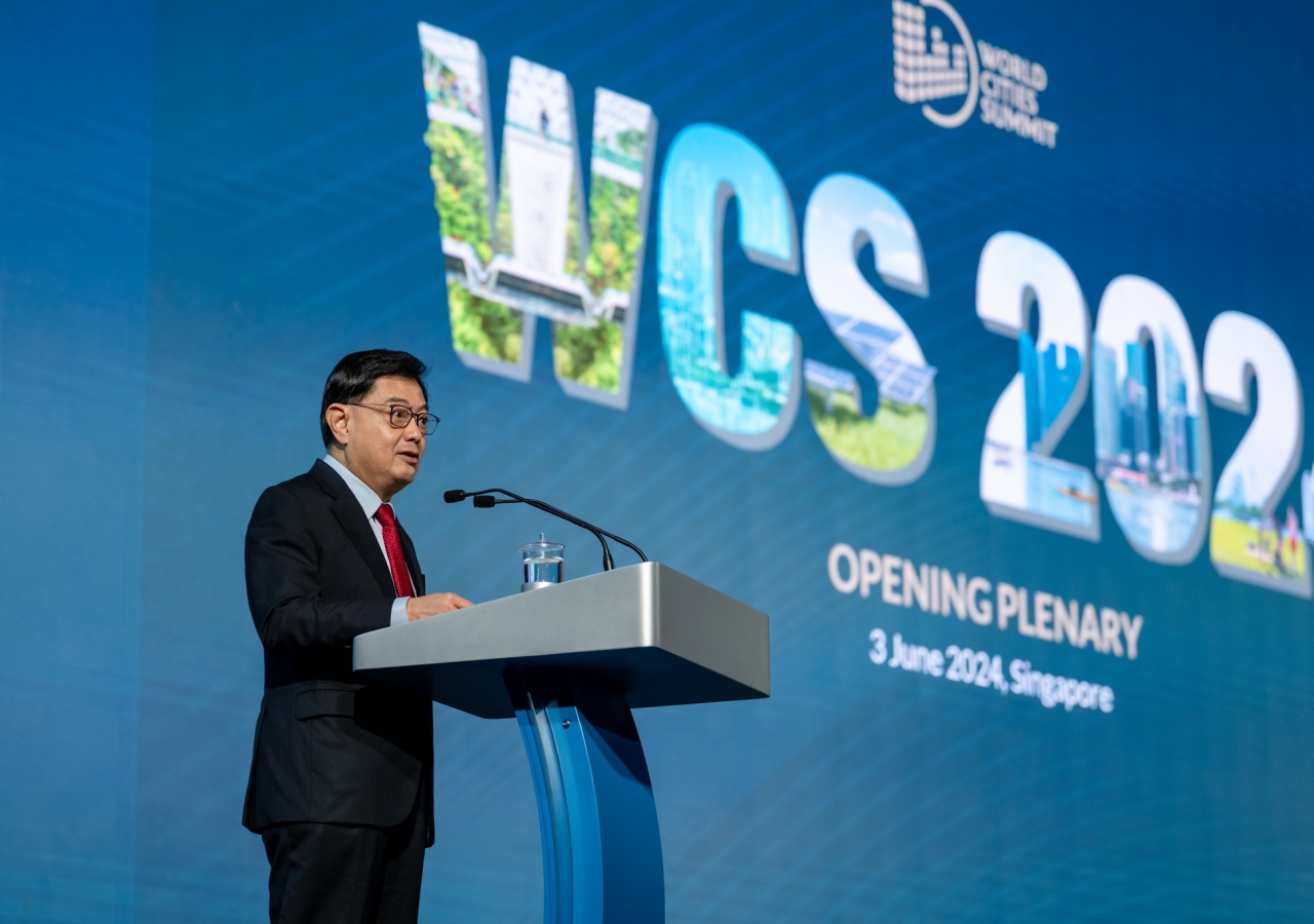 Singapore Deputy Prime Minister Heng Swee Keat giving speech at World Cities Summit 2024