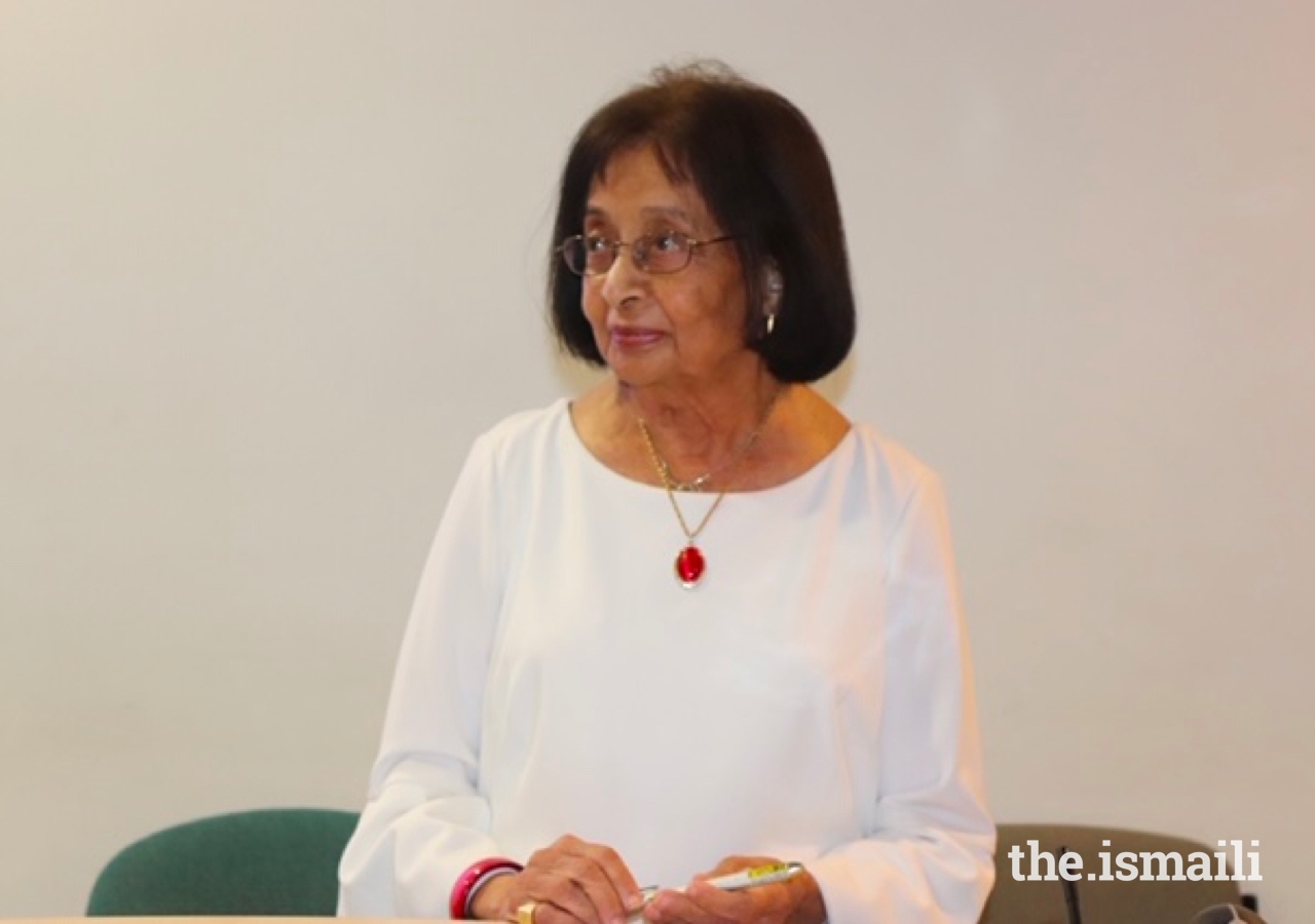 Dr Amina Jindani at her inauguration ceremony in October 2019 discussing her work in medicine.