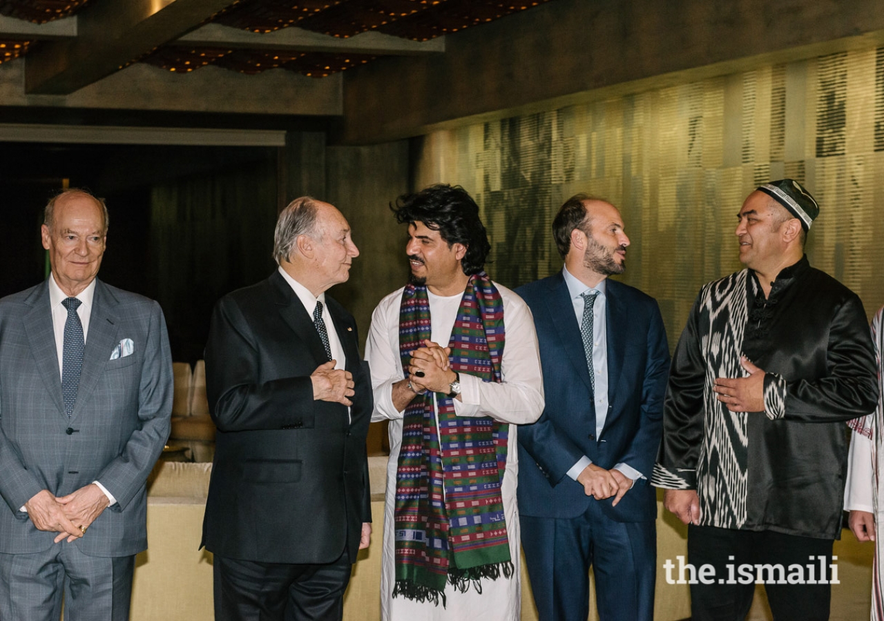 Mawlana Hazar Imam with Prince Amyn, Homayoun Sakhi, Prince Hussain, and Abbos Kosimov.