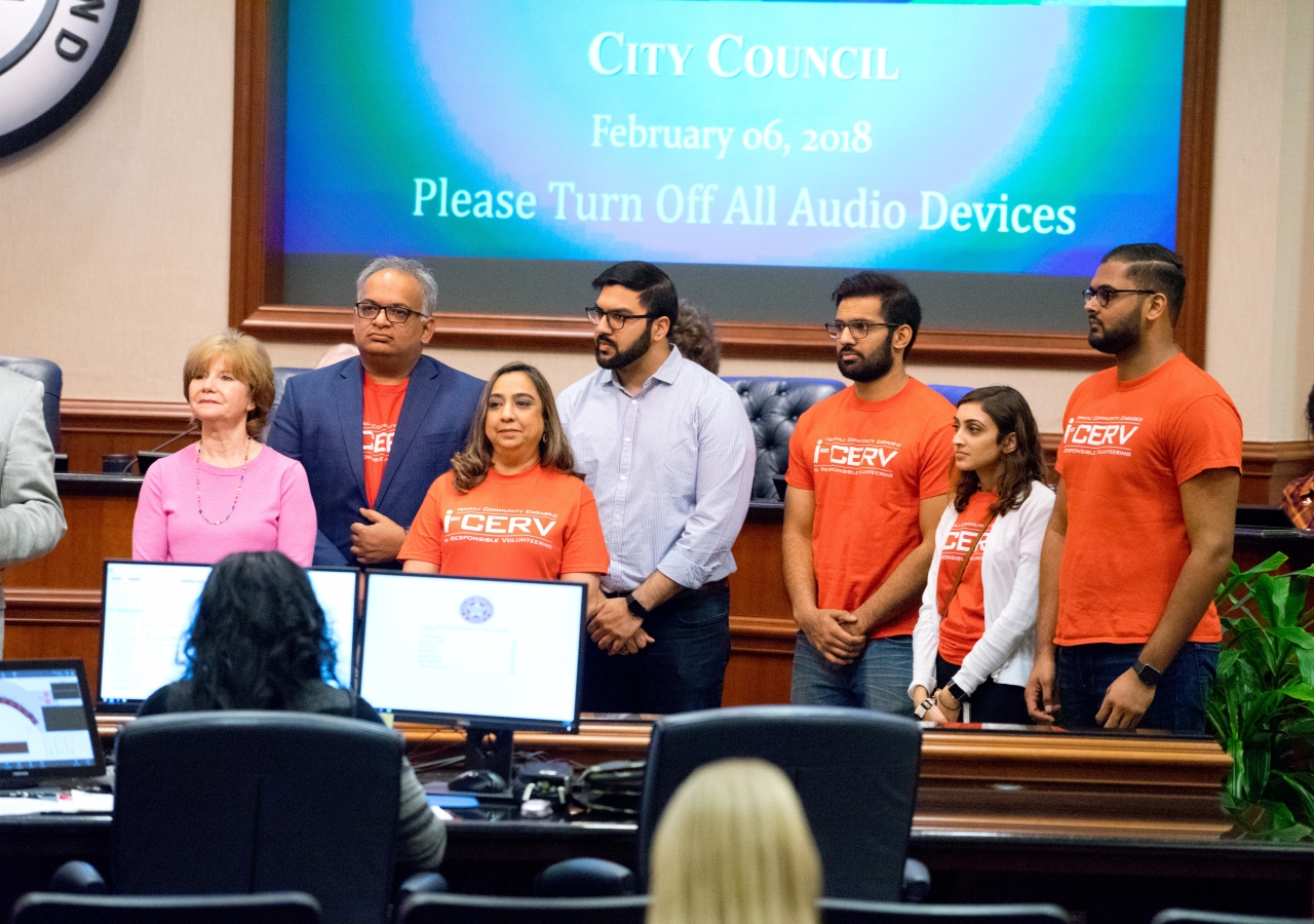  Bridget Yeung, Sugar Land City Council Member, along with members of the I-CERV team, during Sugar Land City Council’s recognition for its contribution to the Hurricane Harvey relief efforts.