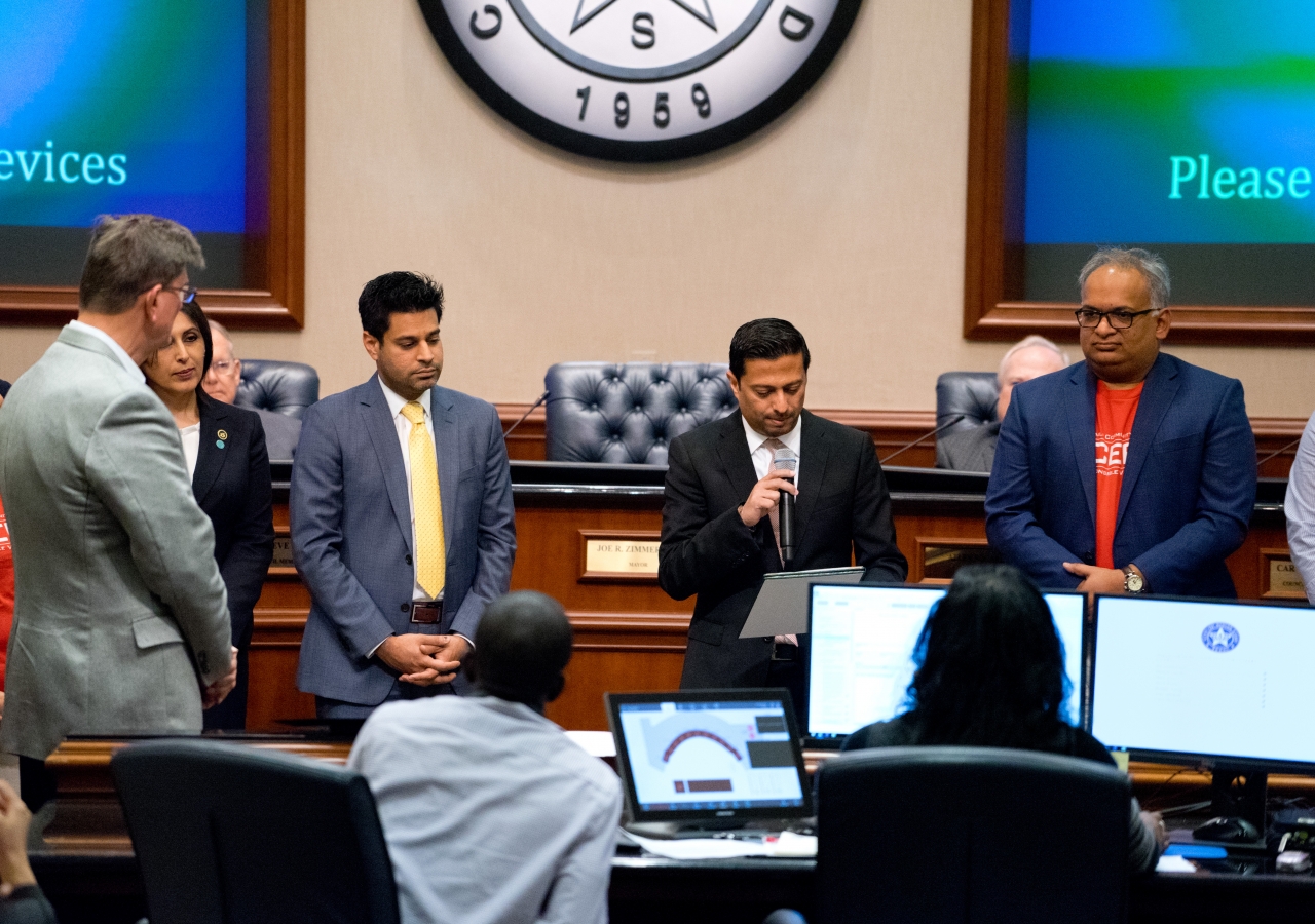 Murad Ajani, President of the Ismaili Council for the Southwestern United States, addressing the City of Sugar Land City Council meeting on February 6, 2018.