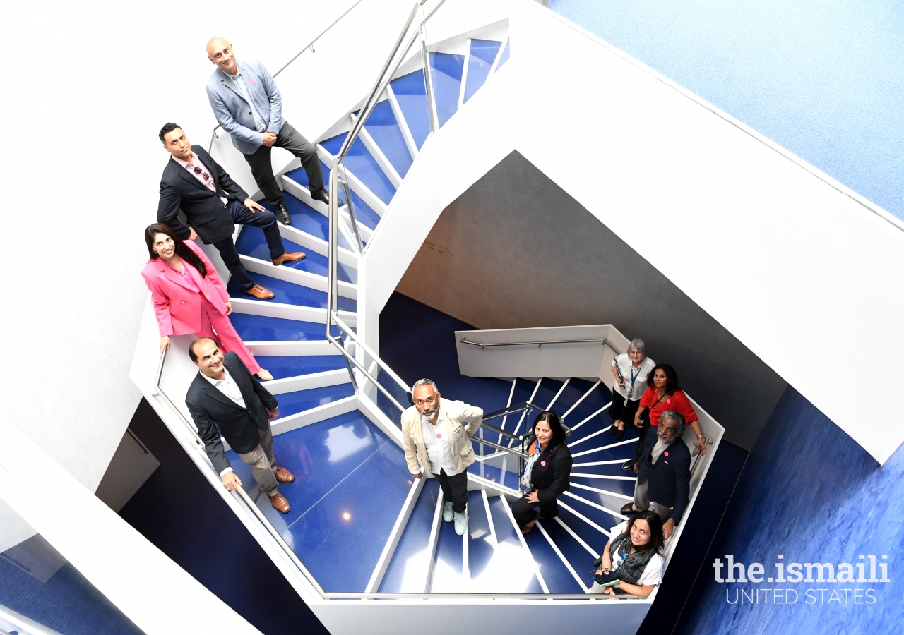 Guests on the lapis lazuli stairwell at the Museum.