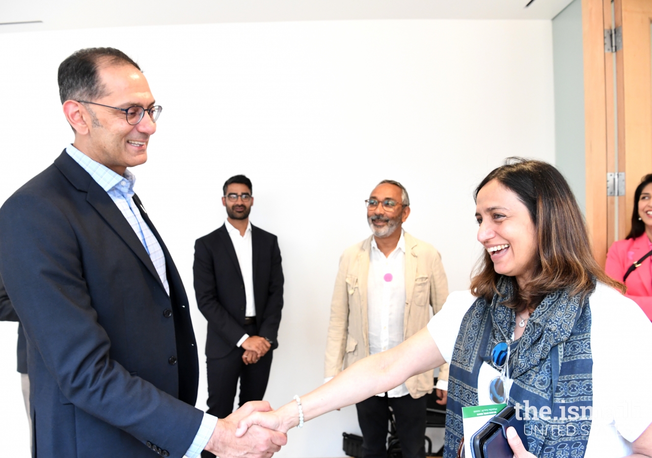 Ontario’s Ismaili Council President Salim Bhanji greeting Seema Ali, Founding President, Interfaith Task Force.