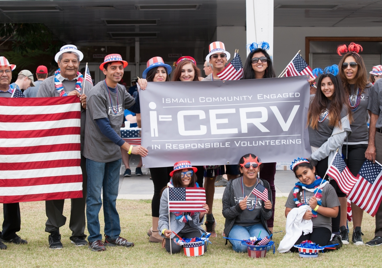 I-CERV volunteers participating in the July 4 parade in Los Angeles, California.