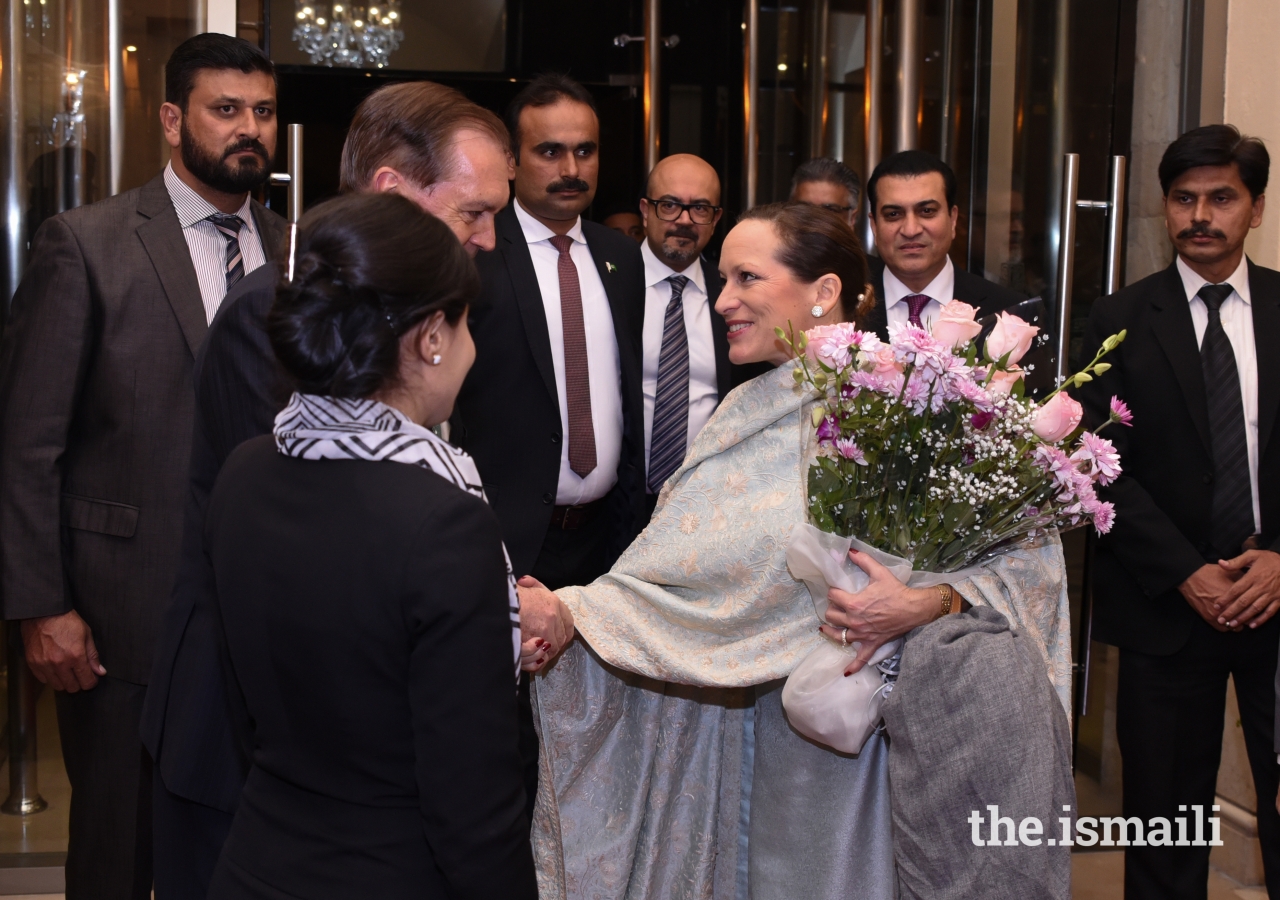 Princess Zahra is greeted upon her arrival in Islamabad.